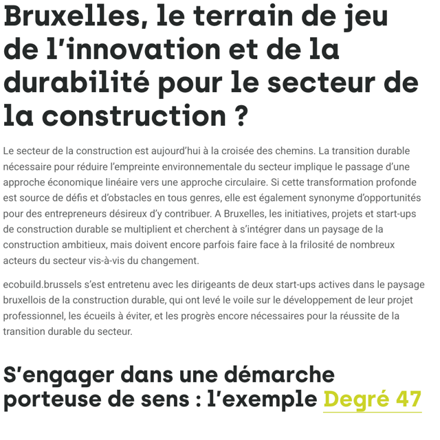 Aperçu : Ecobuild, « Bruxelles, le terrain de jeu de l’innovation et de la durabilité pour le secteur de la construction ? »