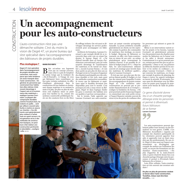 Aperçu : Le Soir Immo, « Un accompagnement pour les autoconstructeurs »