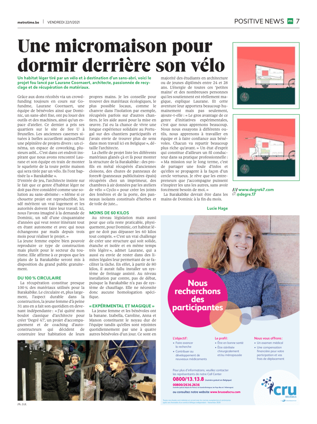 Aperçu : Metro, « Une micromaison pour dormir derrière son vélo »